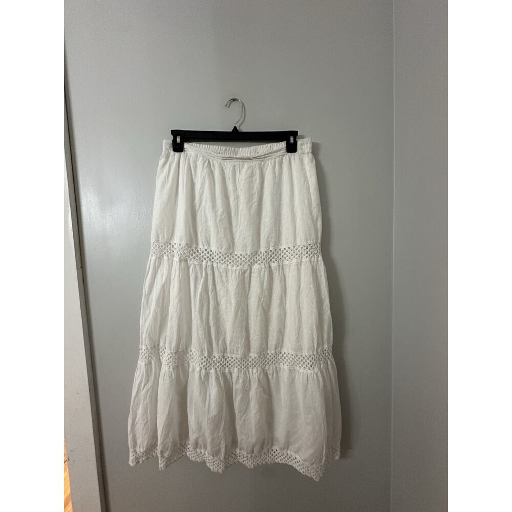 SW New York Skirt Women Large White Cotton Lace Boho Maxi Lined Style 6790